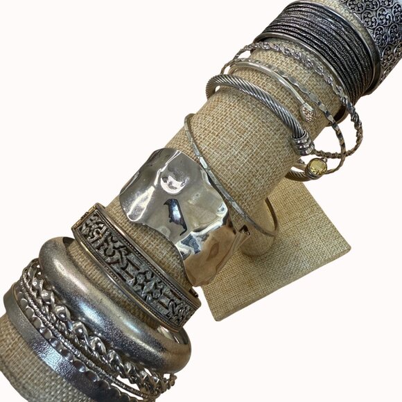 Silver-Toned Mixed Bangle Cuff Bracelet Lot, Boho, Gypsy, Whimsy, Scandi, Goth - Picture 2 of 9